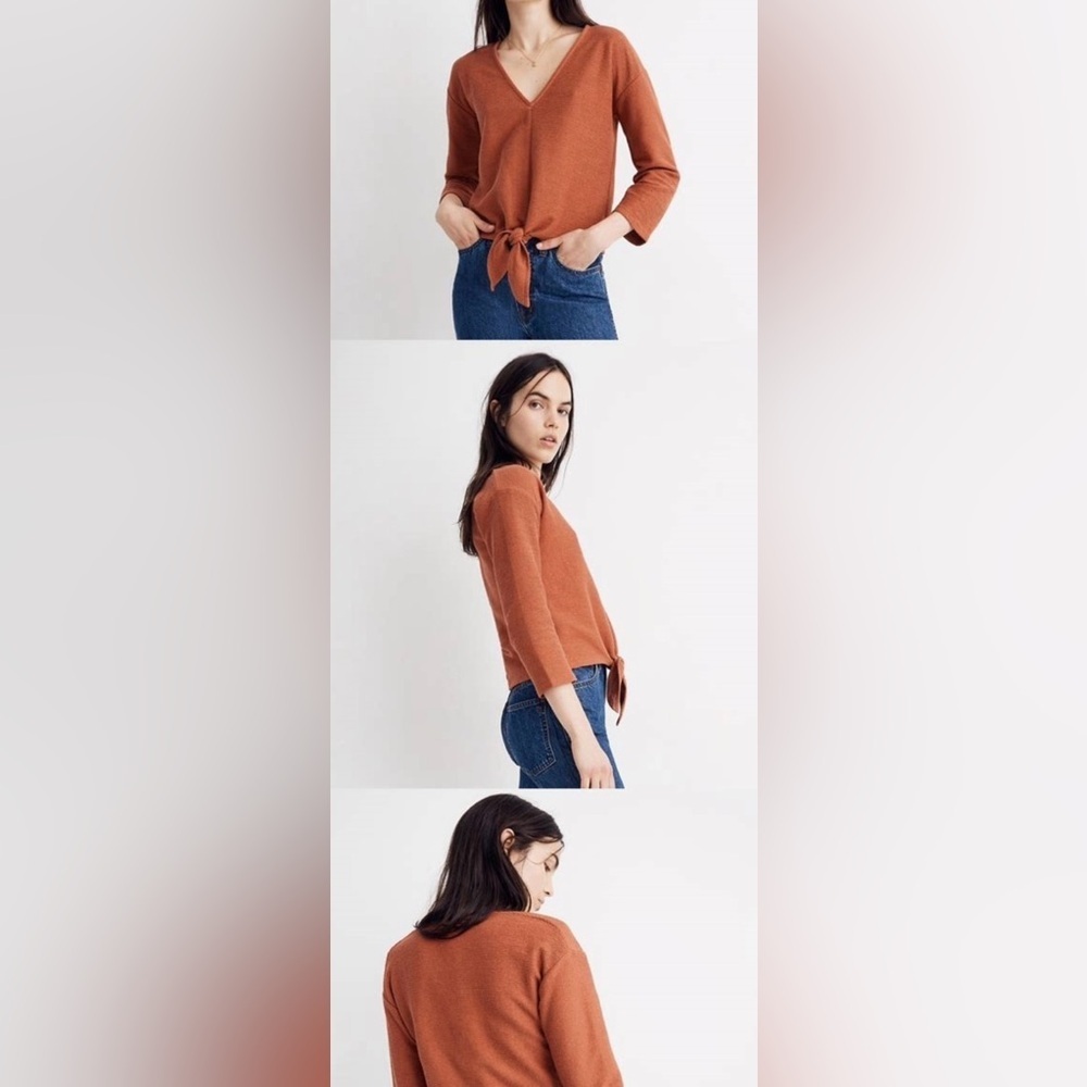 Madewell Texture & Thread Cotton Burnt Orange Tie Front Blouse - Size M